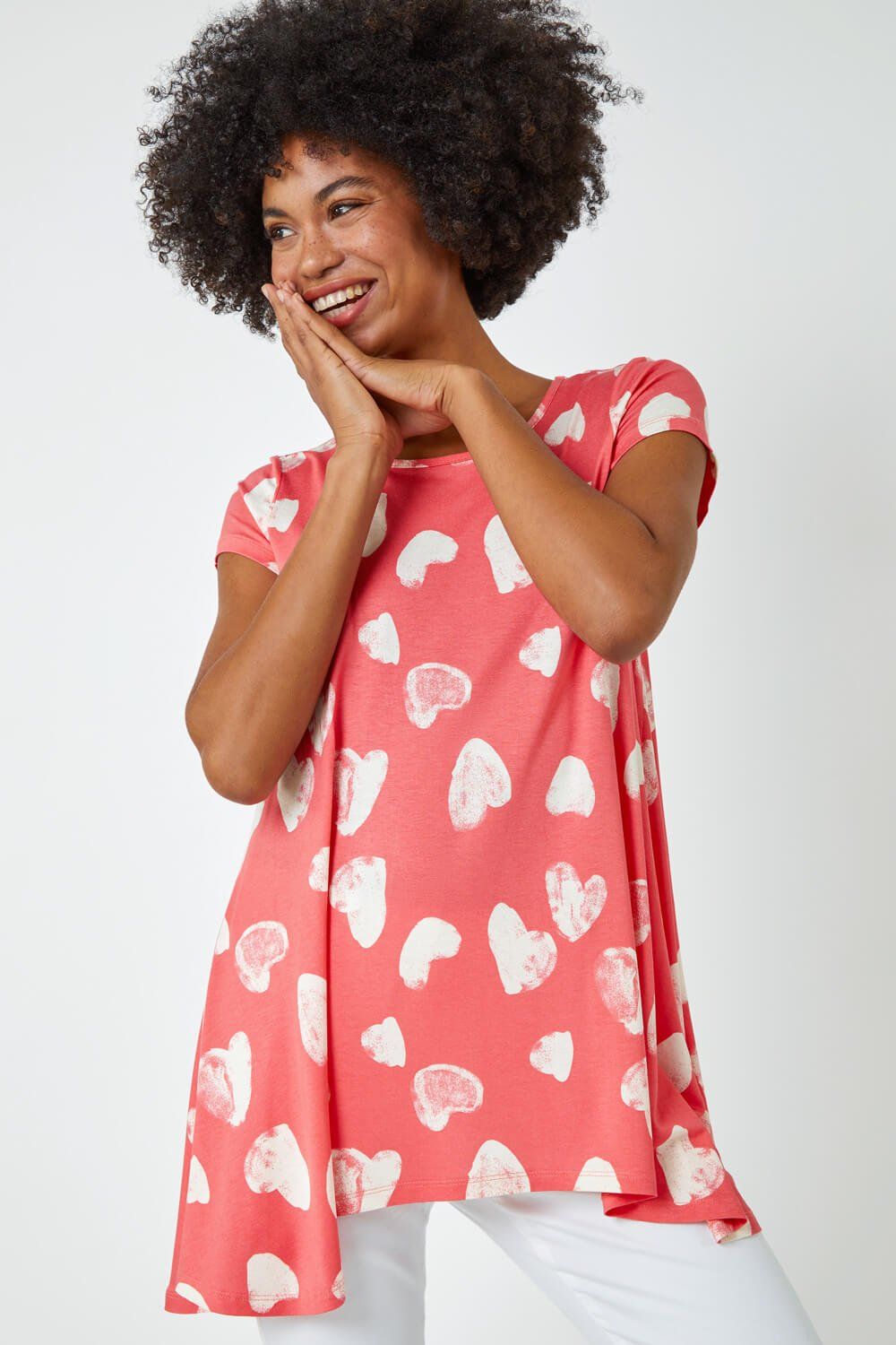 Roman Heart Print Hanky Hem Tunic Top