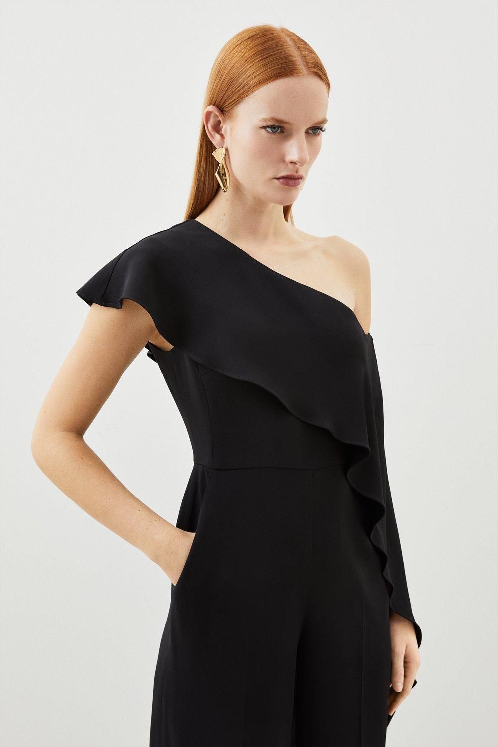 KarenMillen Tailored Compact Stretch Viscose Drape Detail Jumpsuit