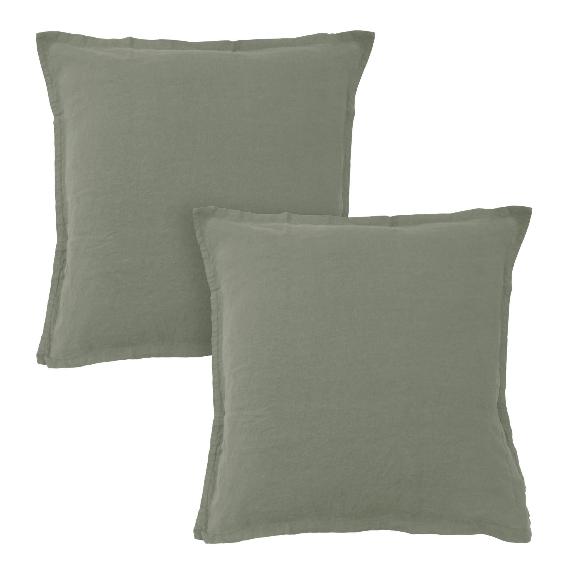 LIN LAVE - Set de 2 taies d’oreiller unies en lin lavé Lichen 65x65cm