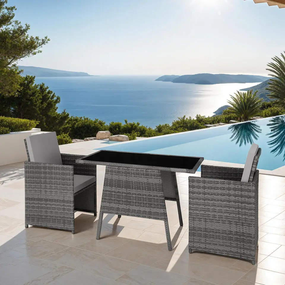 tectake Wicker tuinset Lausanne 2 1 - Grijs