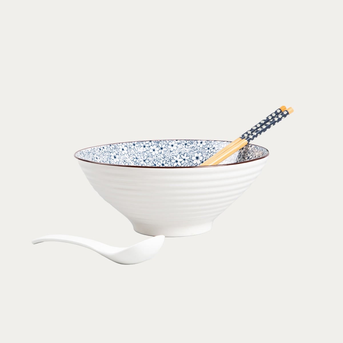 Zestaw do ramen SALADO w kwiatki z brązowym rantem 21 cm