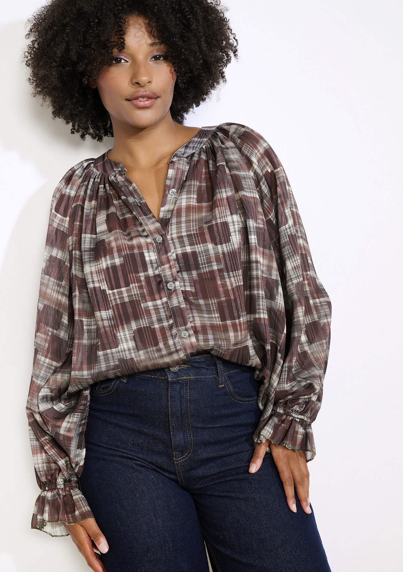 Losvallende blouse met ruiten