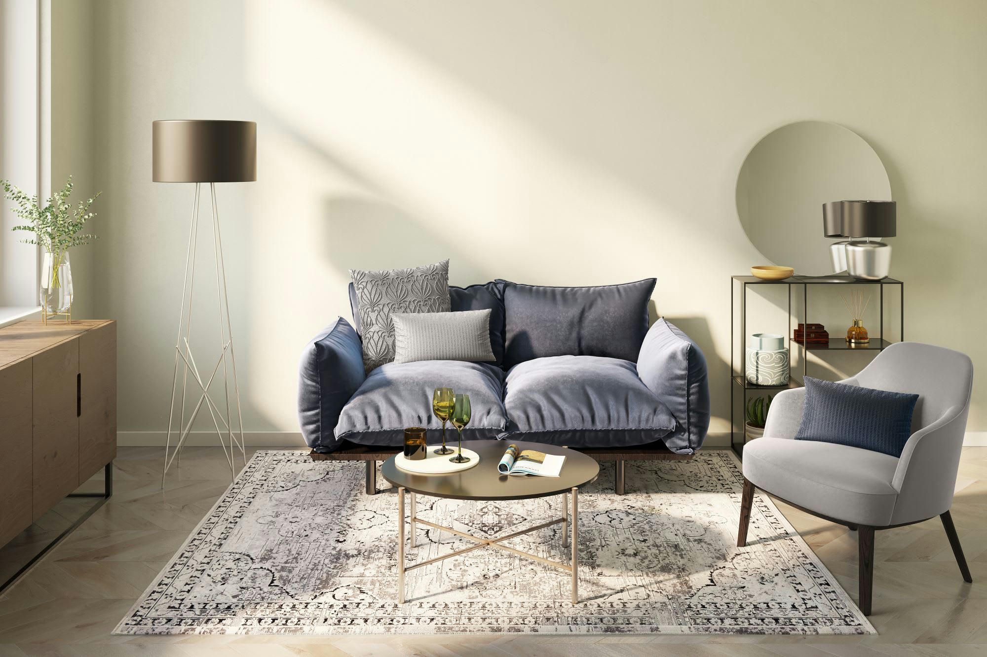 CECILIA - Tapis imprimé en motif keshan vintage - Crème 190x290 cm