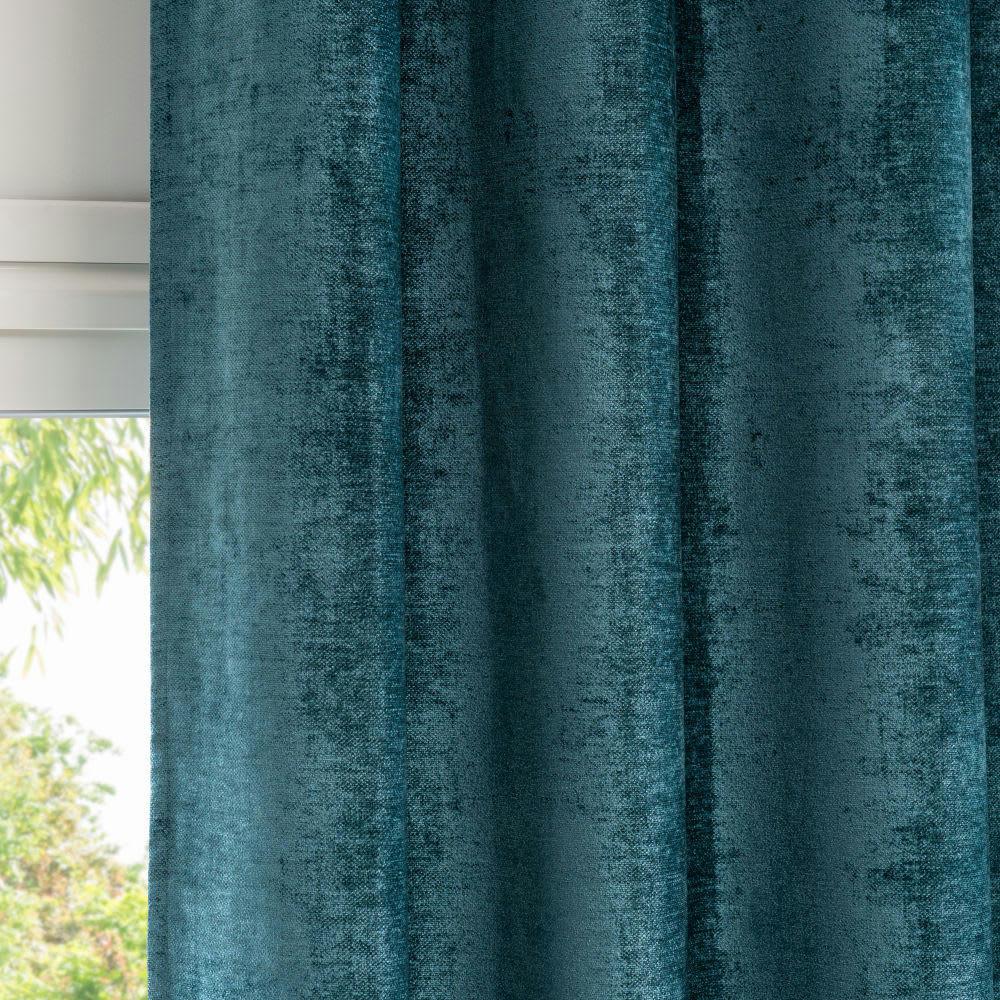 - Rideau à œillets en velours de polyester recyclé effet vieilli bleu canard à l'unité 140x300