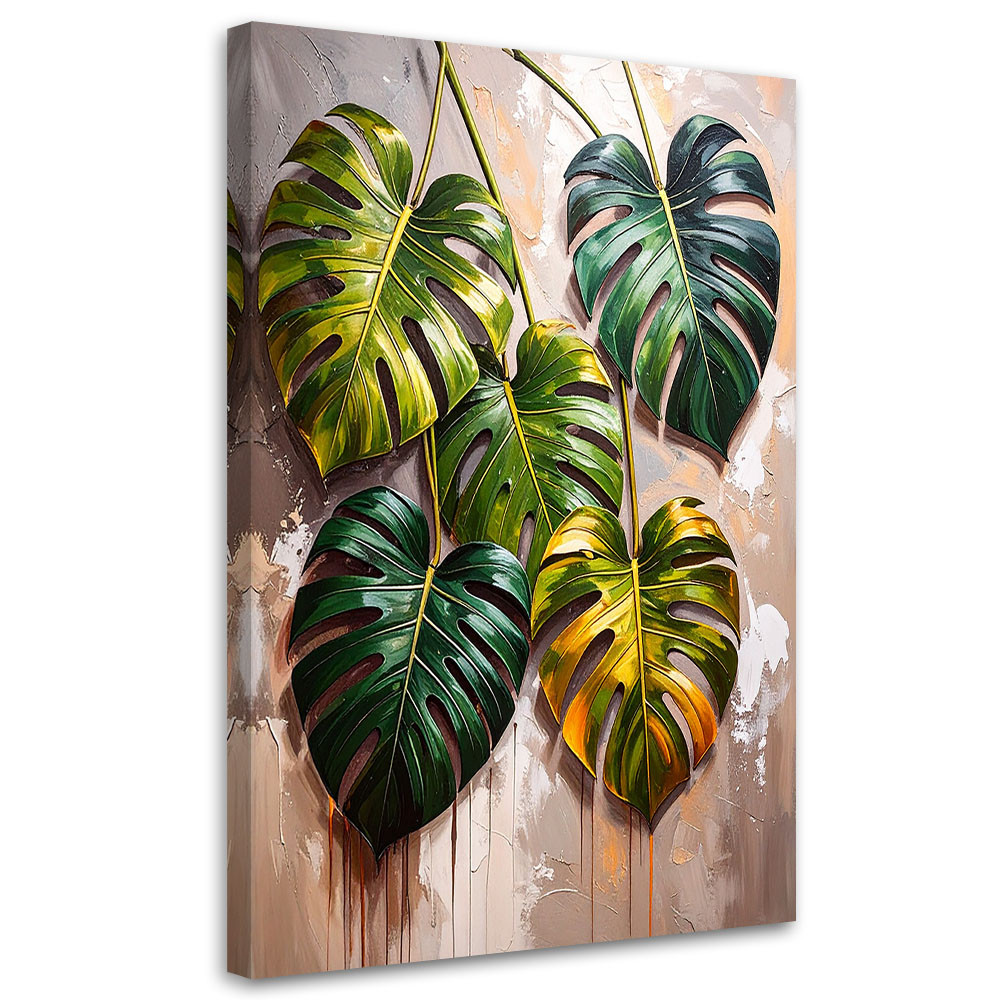 Feeby Obraz do salonu sypialni, Monstera Liście na malowanym tle 40x60