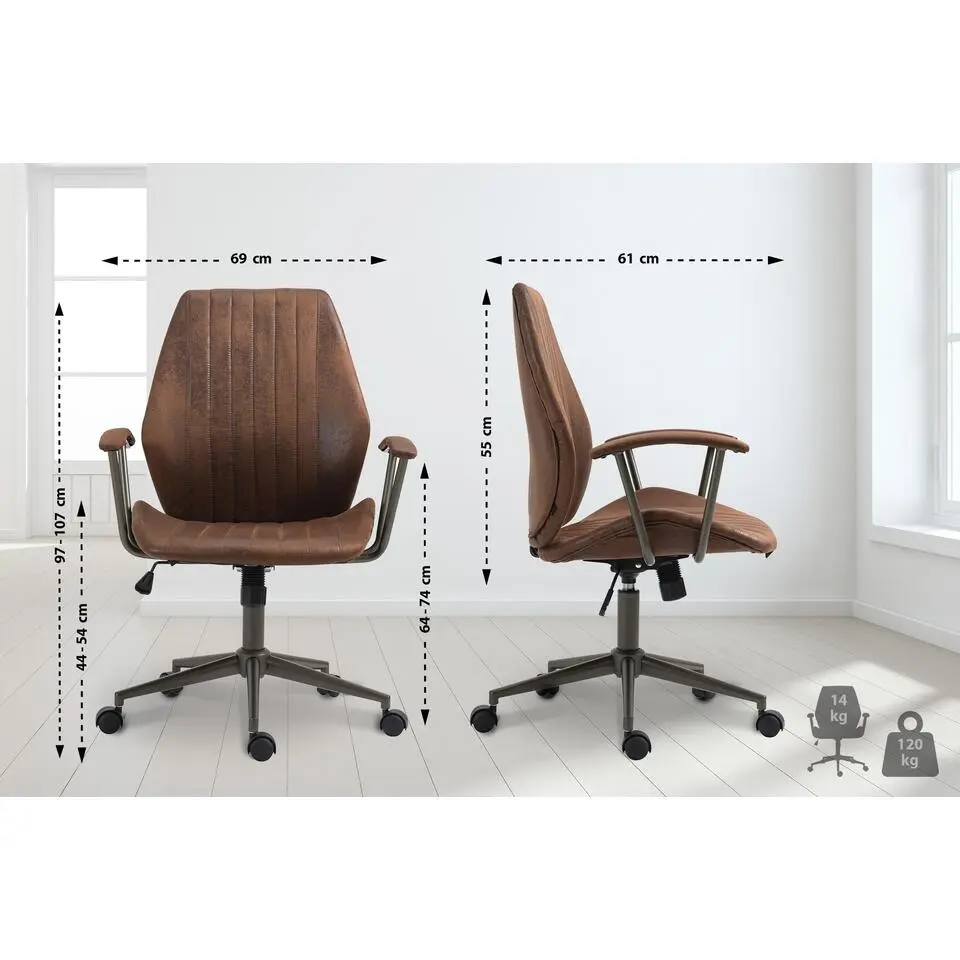 CLP Bureaustoel Nampa zwart Frame - Kunstleer - cognac