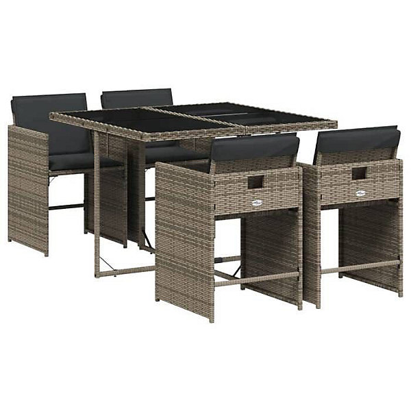 Ensemble jardin vidaXL 5 pcs résine tressée gris coussins