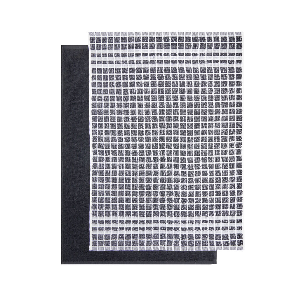 Lot de 2 torchons rectangulaires 50x70cm 100% coton blanc et noir
