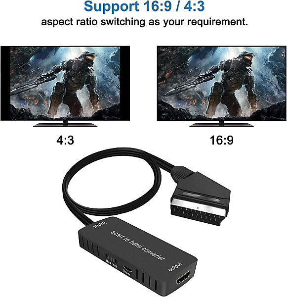 BASHLWUA Convertisseurvers HDMI, entrée Sortie HDMI 16: 9/4: 3 Adaptateur de Audio vidéo avec câble HDMI pour Moniteur HDTV Proj