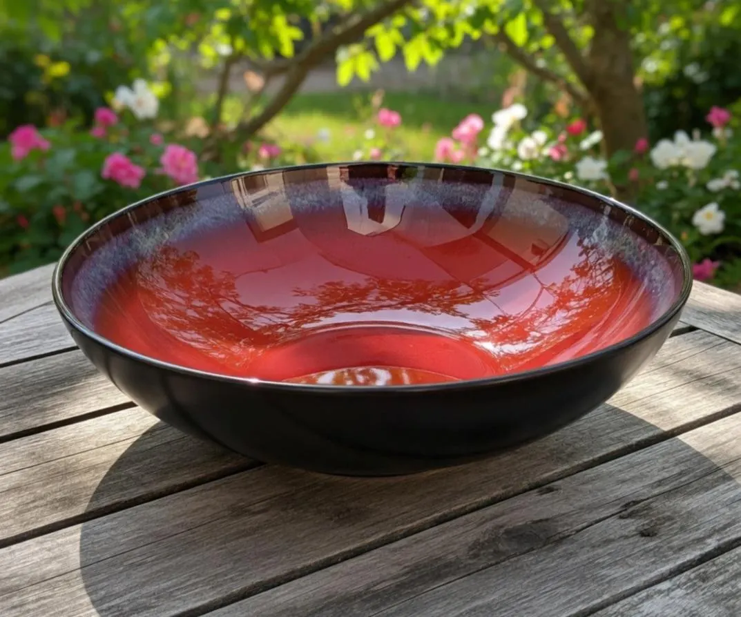 Large Over and Back Brasserie Stoneware Serving Bowl – Red Black Glazed Modern Kitchen Decor