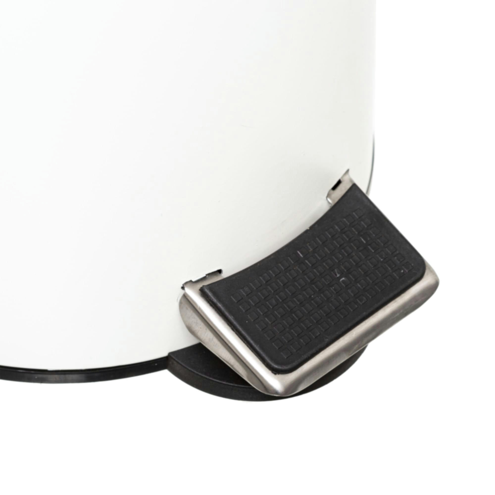 - Poubelle salle de bain métal blanc couvercle bambou - 3L