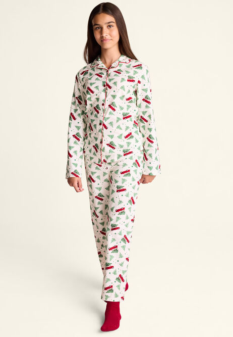 Girls Cream Christmas Tree Revere Family Pyjama Set