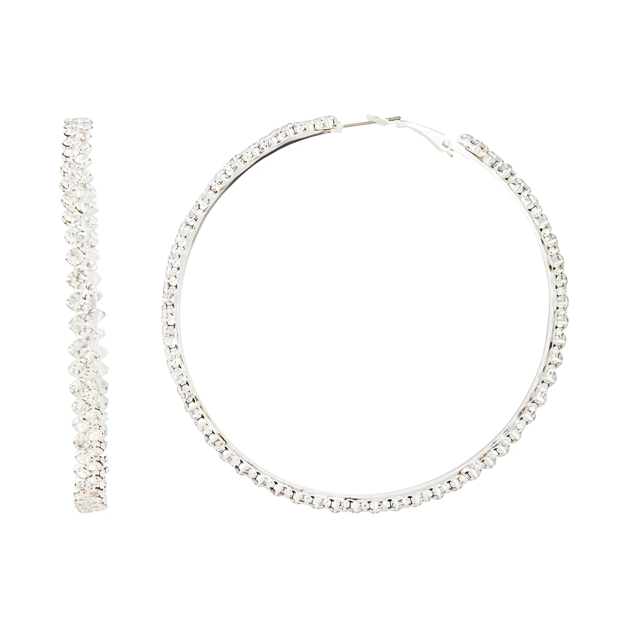 Silver Large Stone Set Hoop Earrings