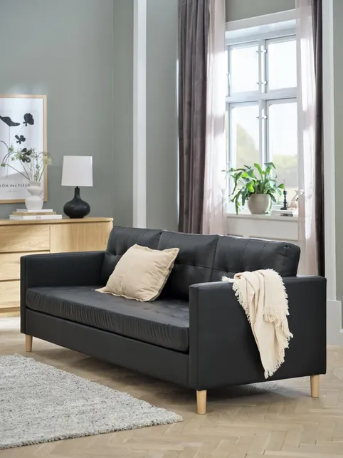 Sofa FALSLEV 3-pers. sort kunstlæder