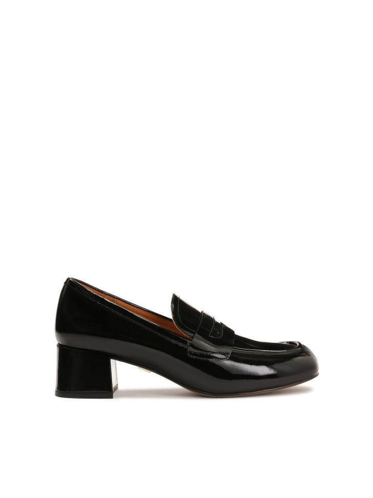 Patent leather pumps with a wide heel