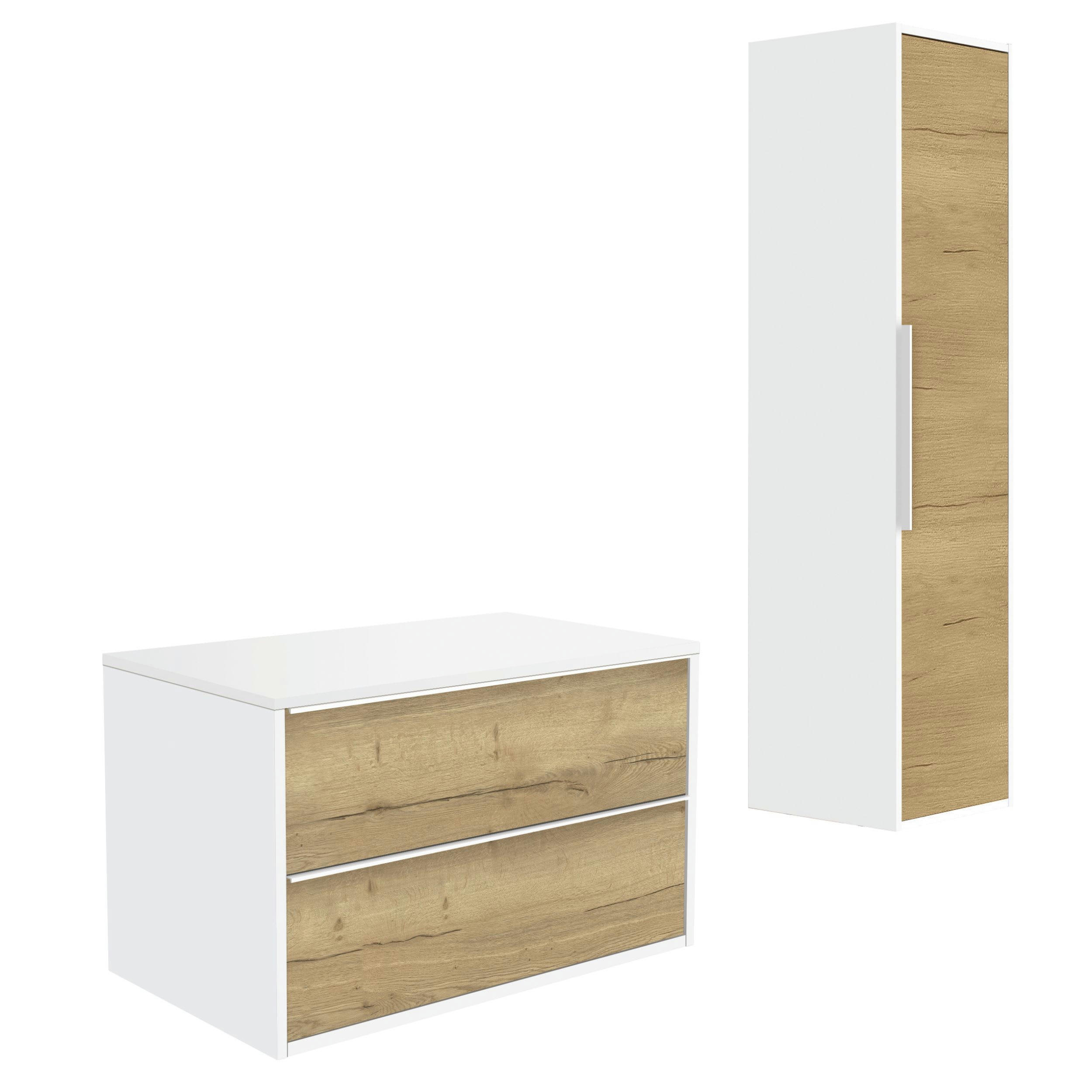 BORDER - Meuble de salle de bain 80cm Chêne  + Colonne