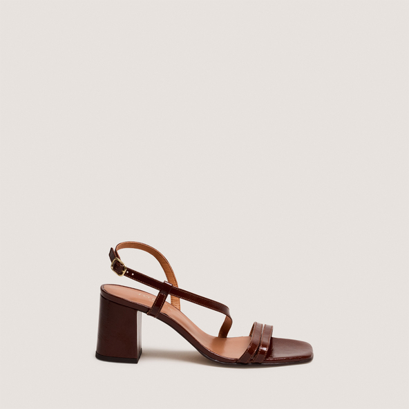 Sandales à talons et bridesen cuir brillant marron | VIMY