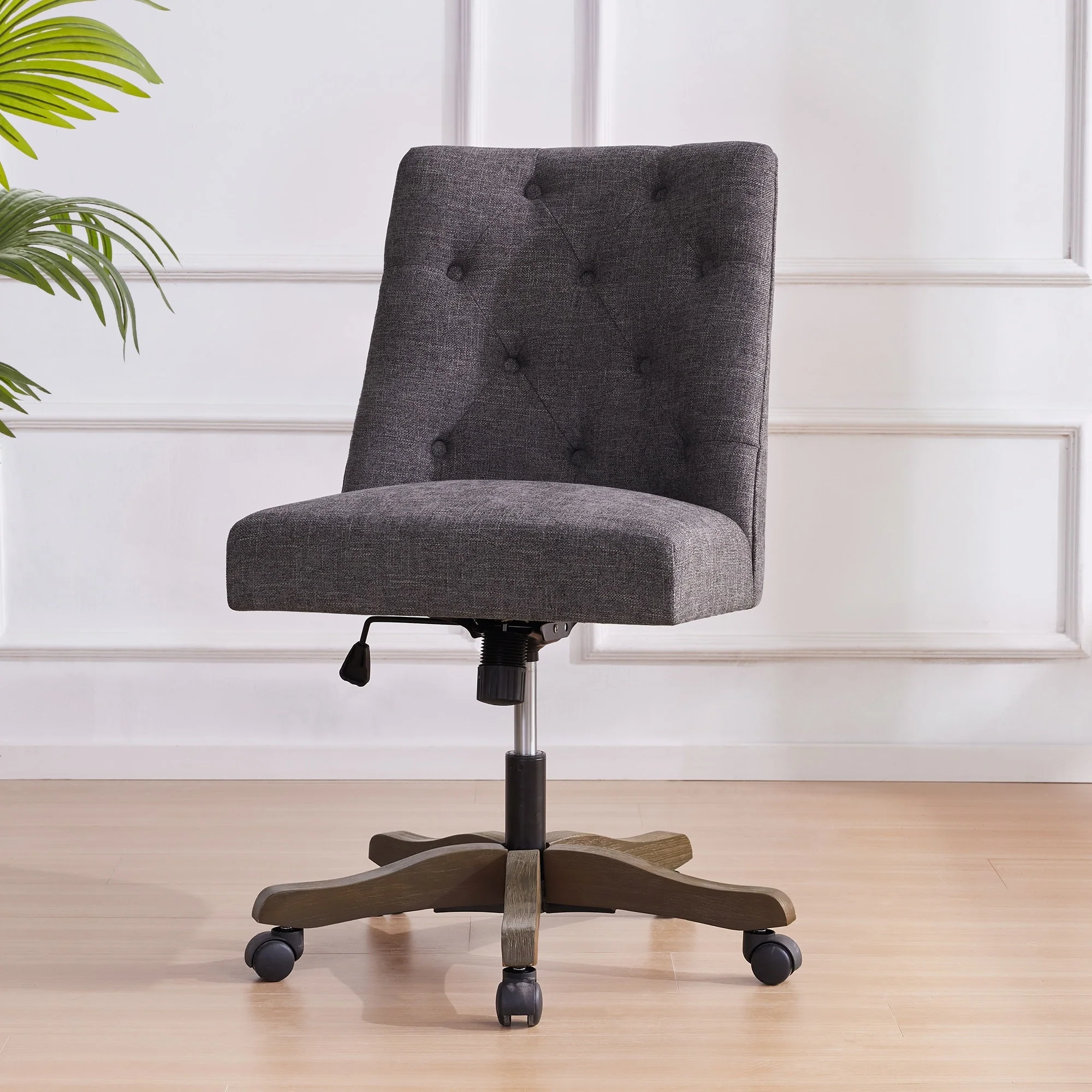 Chenille Fabric Swivel Desk Chair - Adjustable Height Armless Home Office