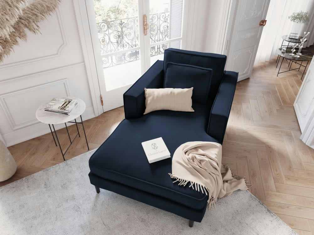 ALEXIS - Méridienne 1 place en velours bleu foncé