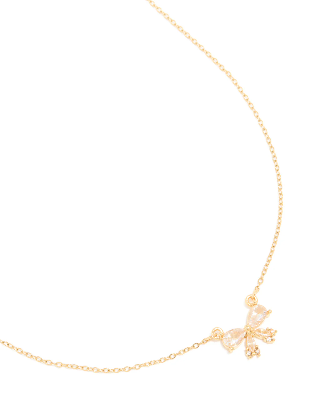 Waterproof Gold Plated Stainless Steel Cubic Zirconia Bow Pendant Necklace