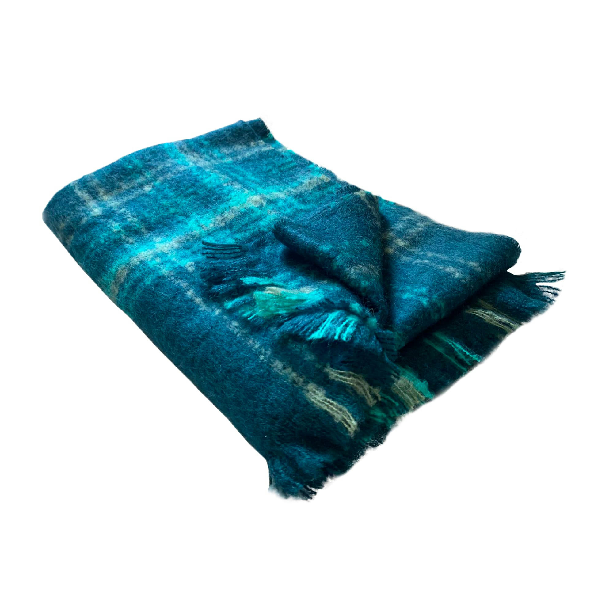 CARREAUX 20% MOHAIR - Plaid carreaux 20% mohair bleu canard 120x180cm