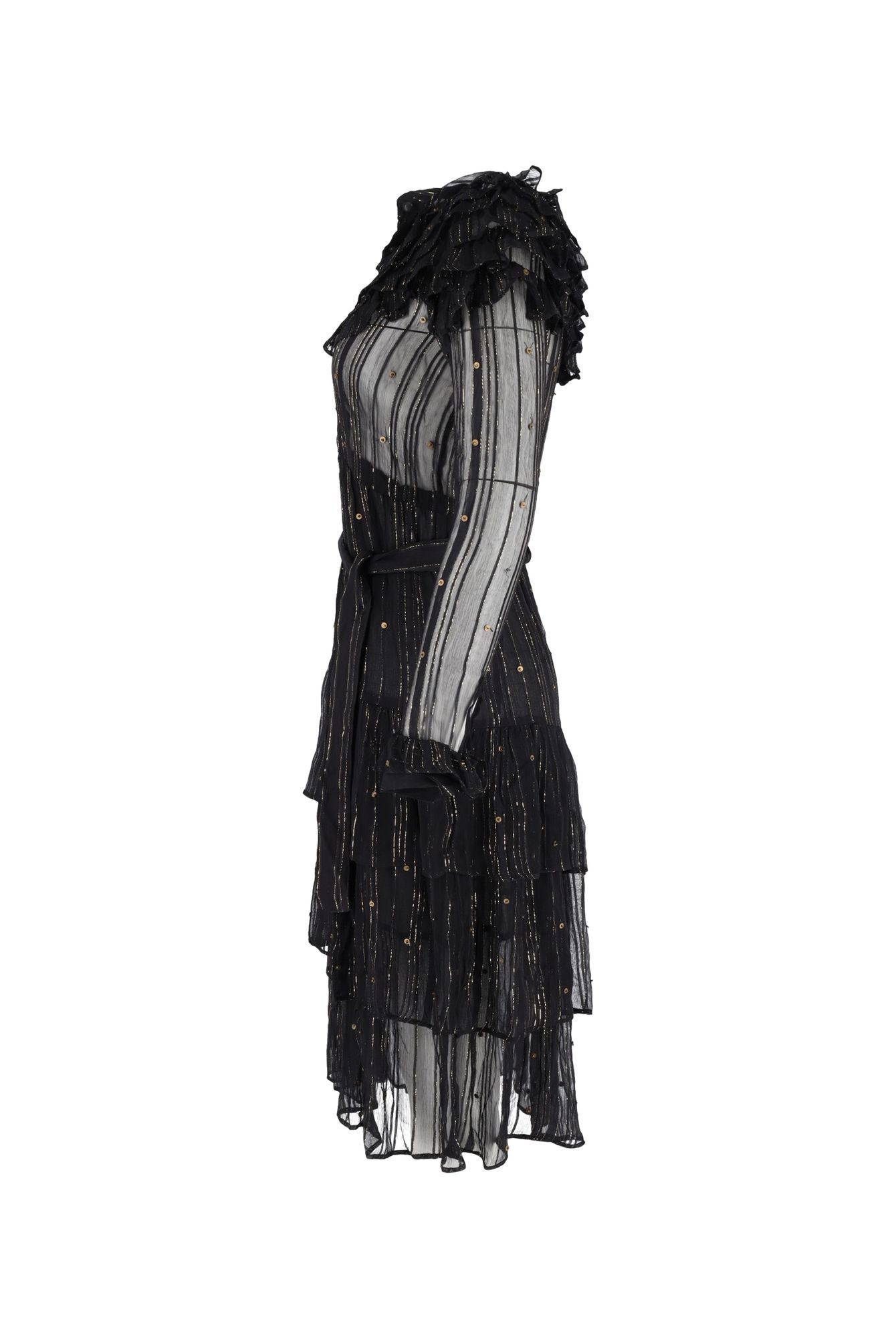 Dodo Bar Or Preloved Ruffled Midi Dress in Black Silk