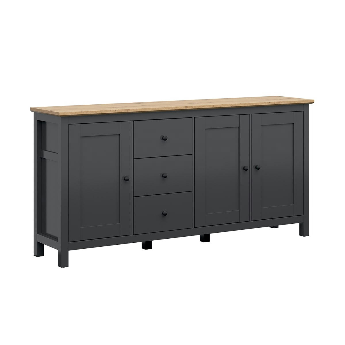 - Buffet 3 portes 3 tiroirs gris anthracite et naturel