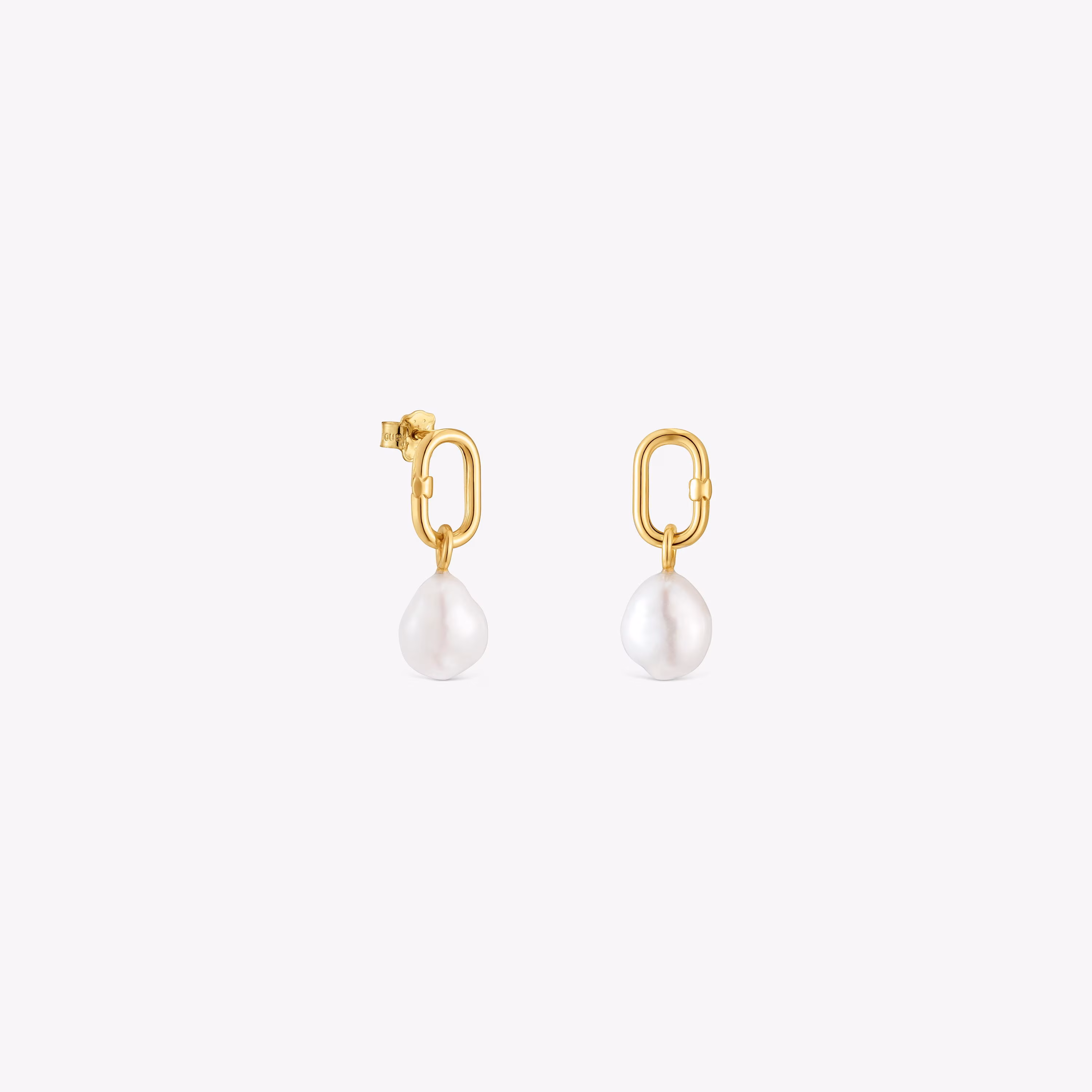 Pendientes cortos de oro y perlas cultivadas Hold Oval