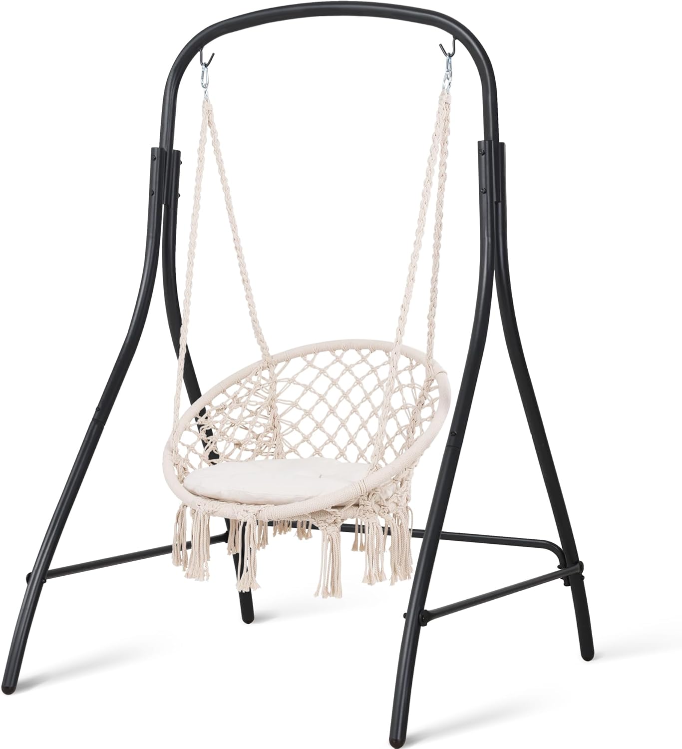 SUNCREAT Indoor Hammock Swing Chair with Stand, Hanging Chair Outdoor with Stand, 400 lbs Capacity, Beige