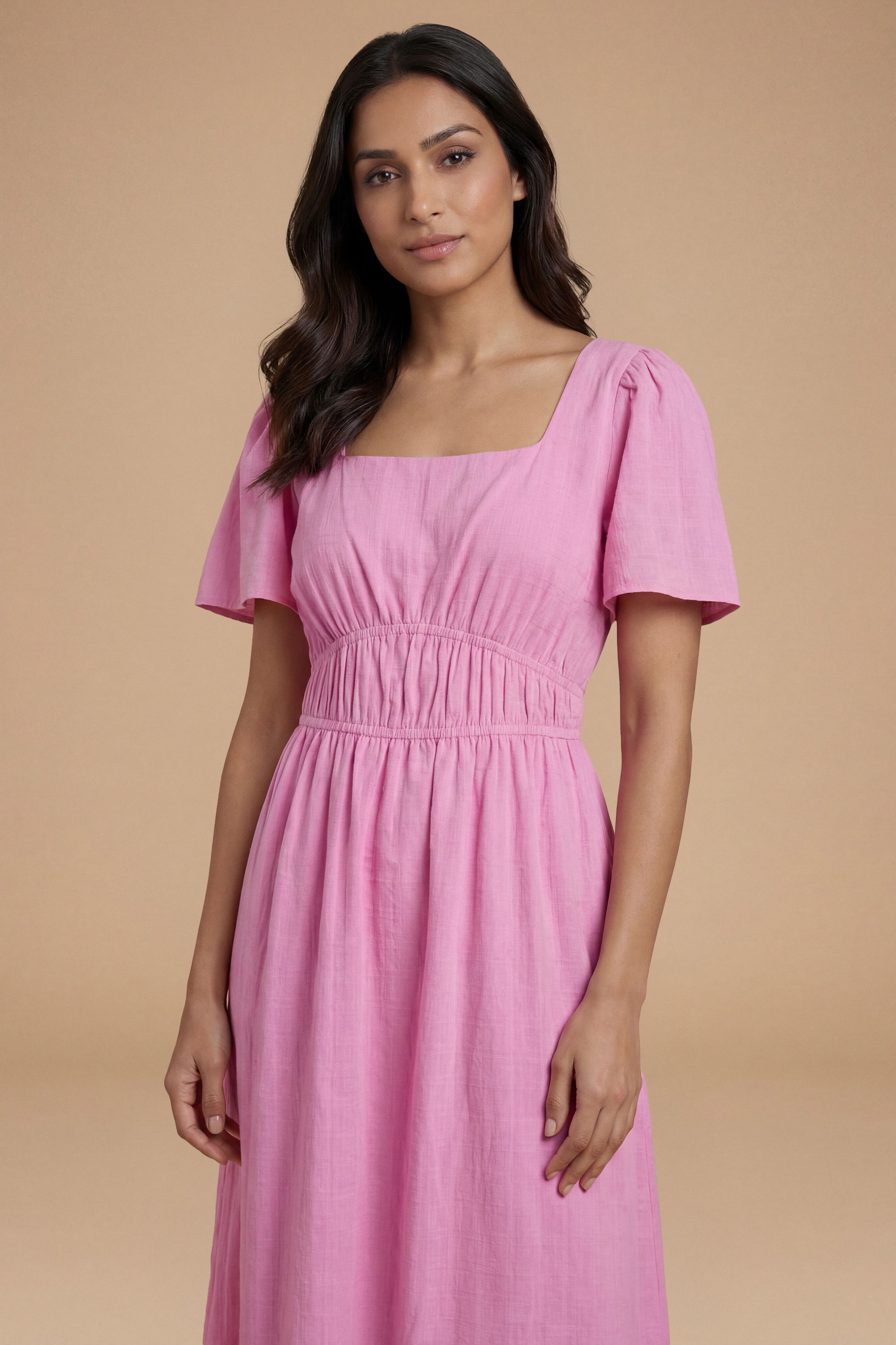 Dorothy Perkins Angel Sleeve Elasticated Waist Dobby Cotton Midi Dress