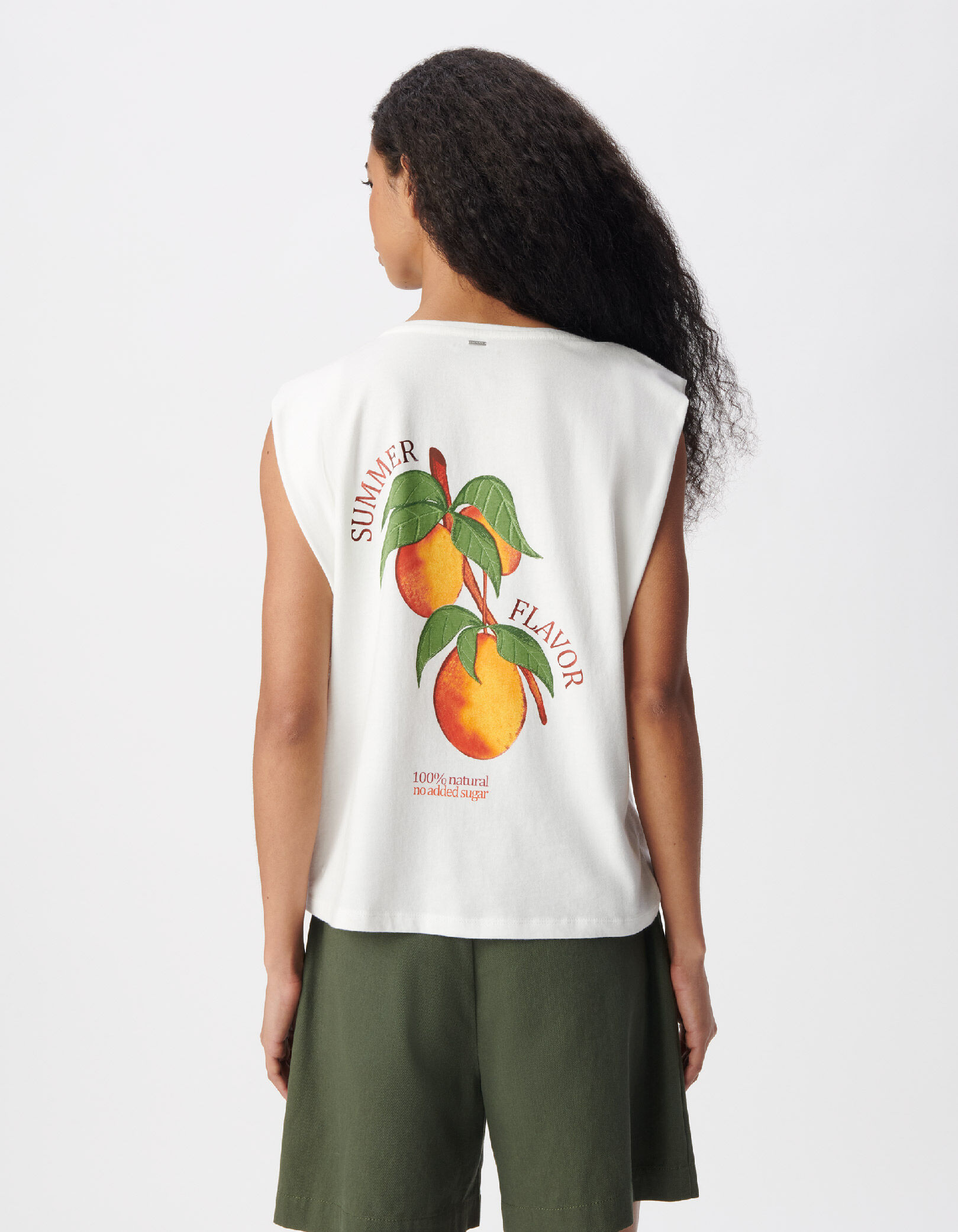 Tee-shirt col V blanc visuel fruits Femme