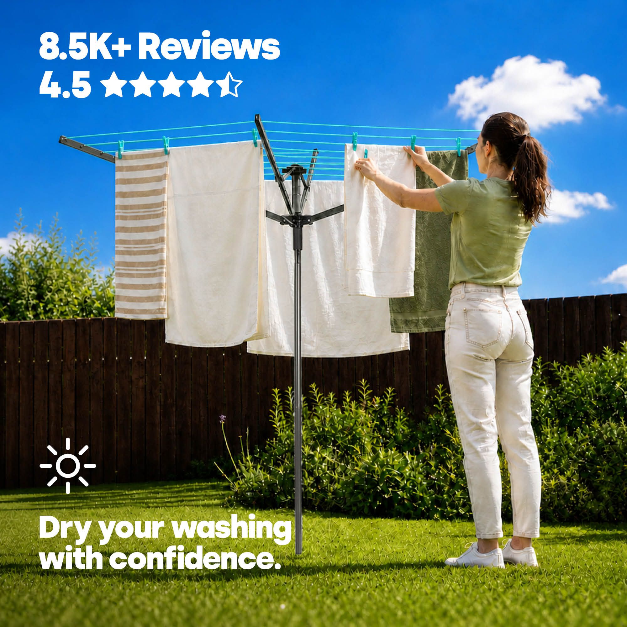 LIVIVO Outdoor Garden Rotary Airer Washing Line - 4 Arm Folding Clothes Dryer
