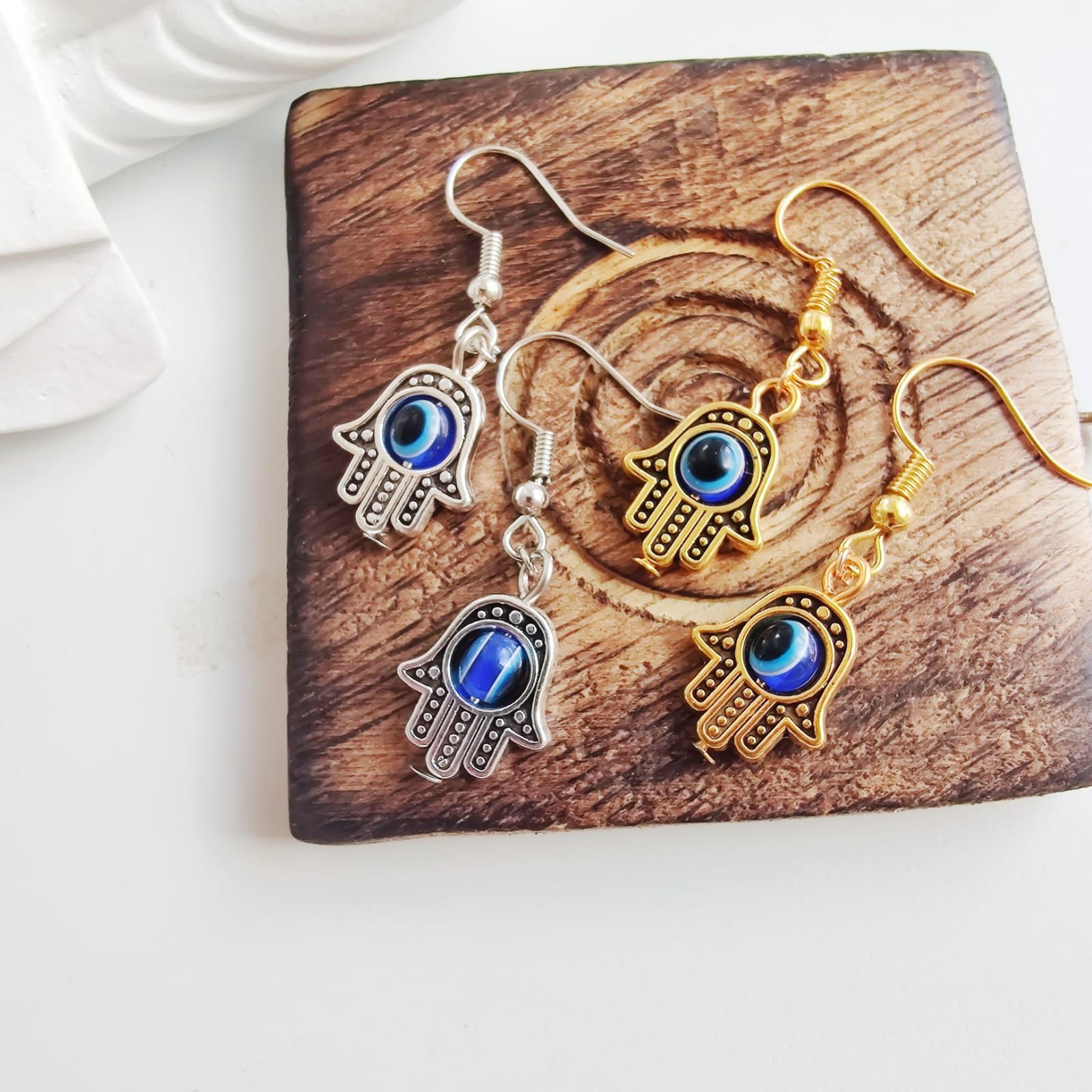 The Colourful Aura Hamsa Fatima Hand Evil Eye Zircon Drop Earrings