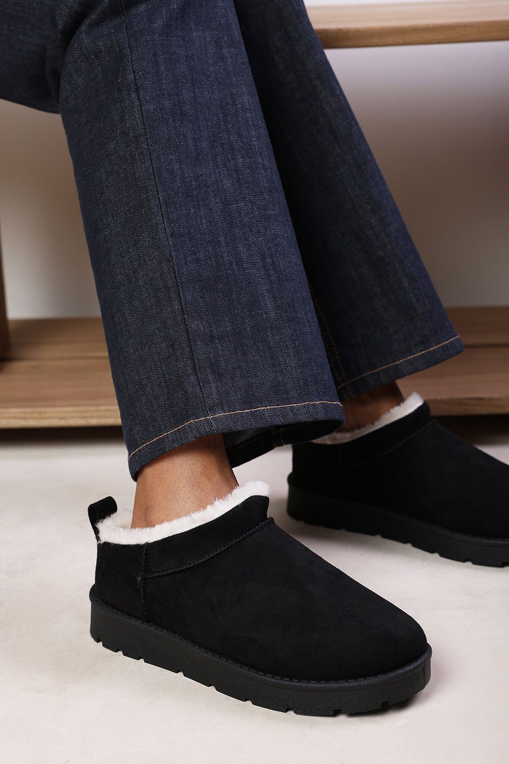 Where's That From Avara' Cosy Fur Lined Suede Micro Ankle Mules