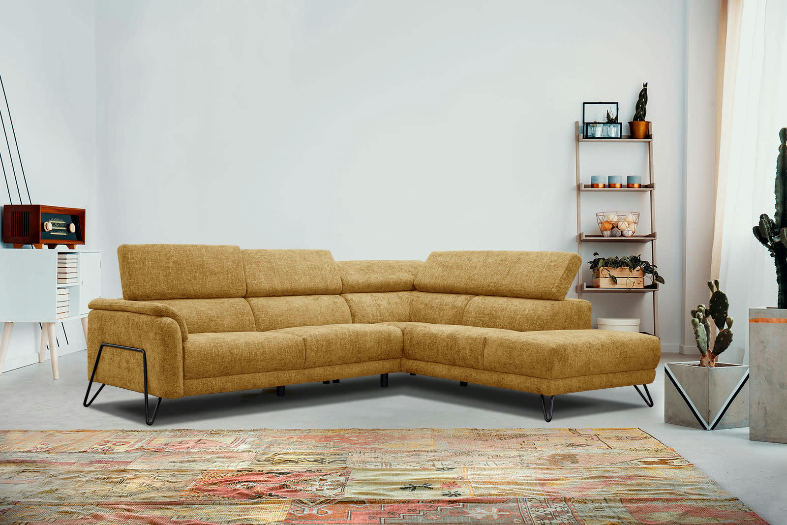 RODEN - Canapé d'angle droit 5 places tissu doré