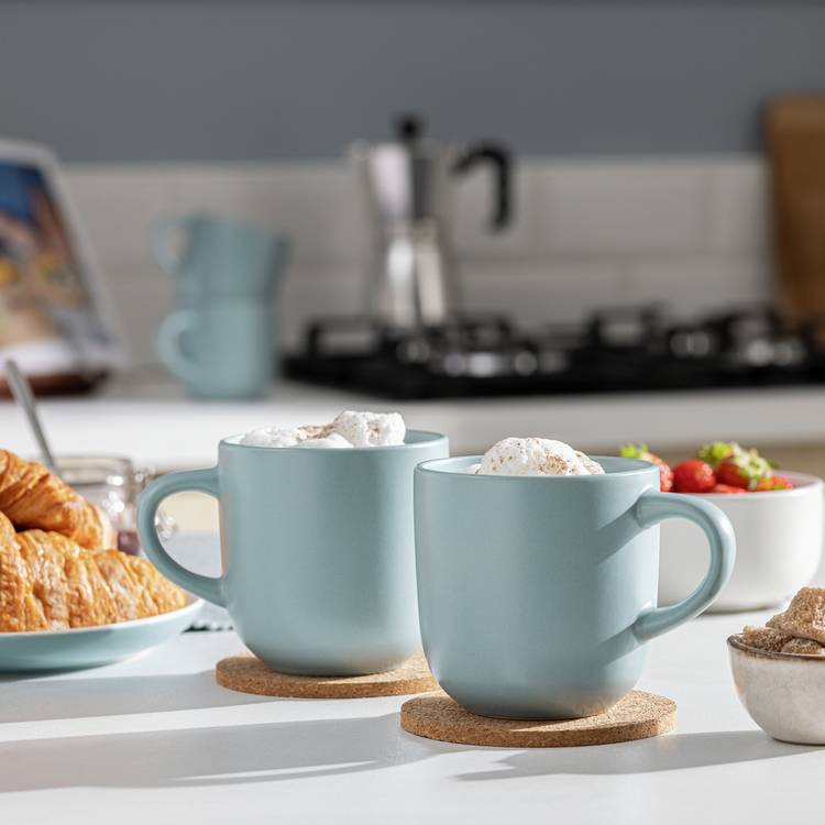 Habitat Matte Glaze Set of 4 Stoneware Mugs - Duck Egg