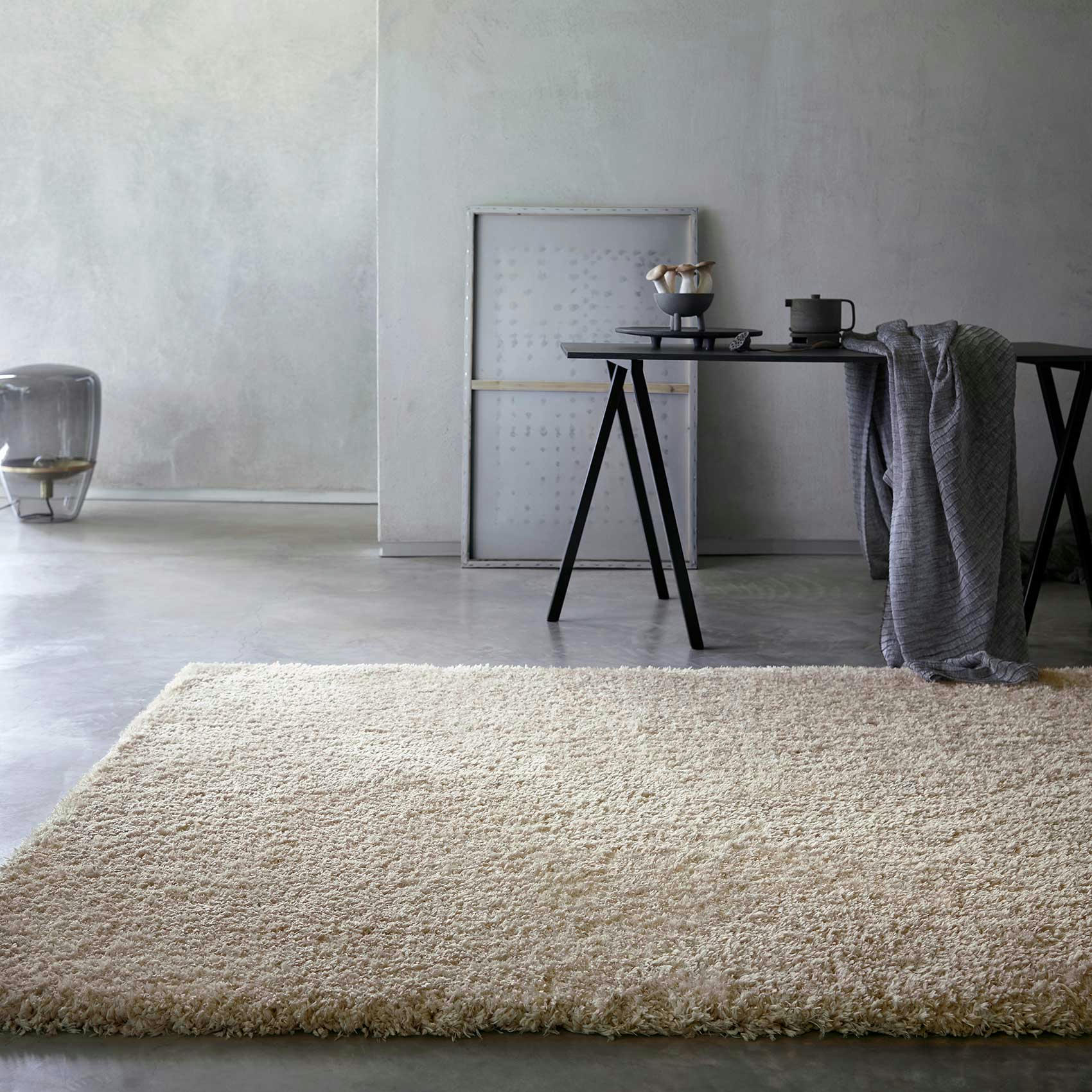 SMILLA - Tapis confort poils longs mats (50 mm) beige 200x200