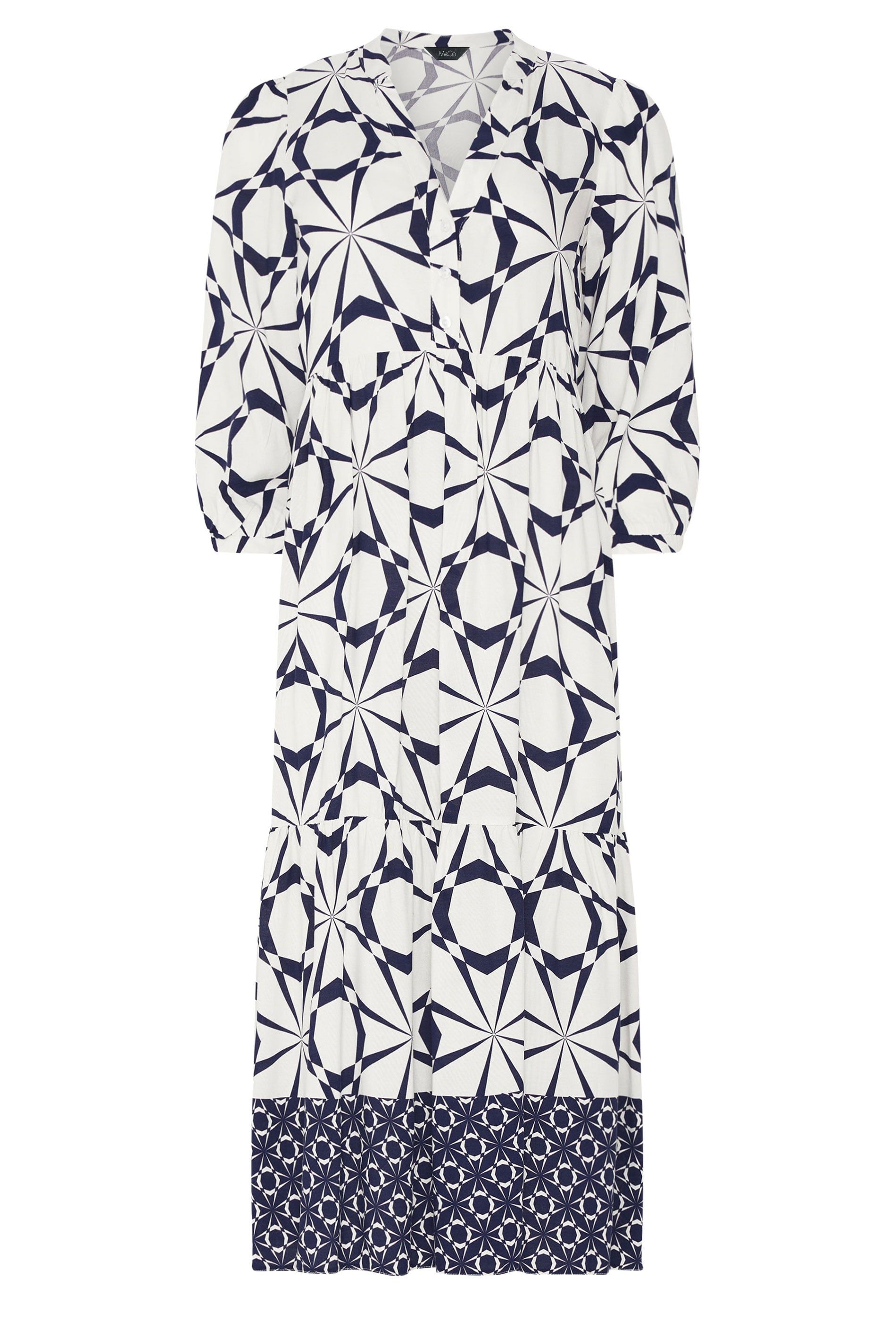 M&Co Geometric Print Tiered Maxi Dress