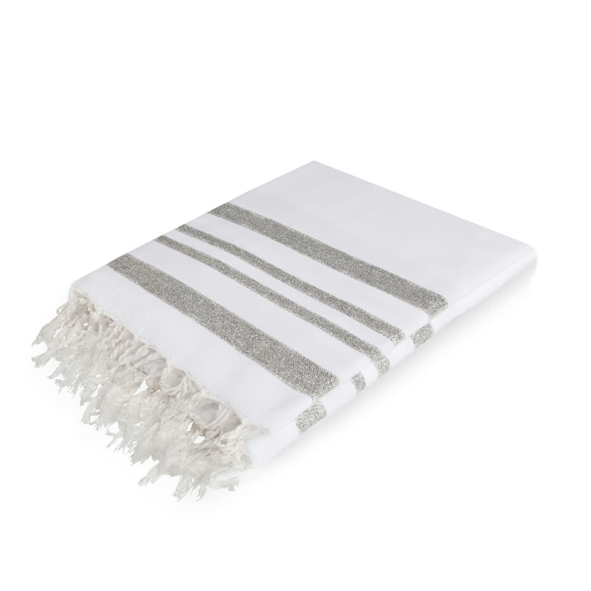 HAMPTONS - Nappe carrée lurex coton  170x170 blanc / argent