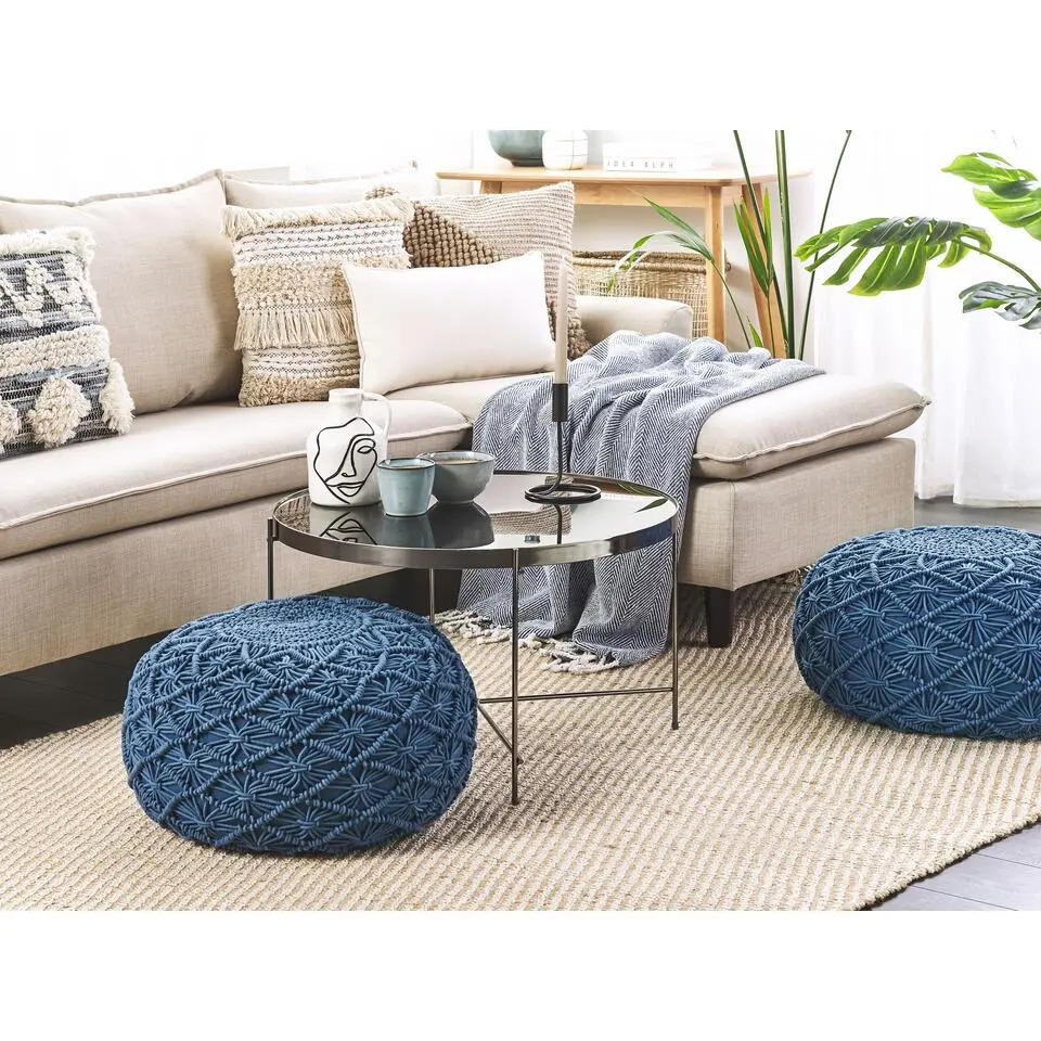 BERKANE - Poef - Blauw - 50 cm - Katoen