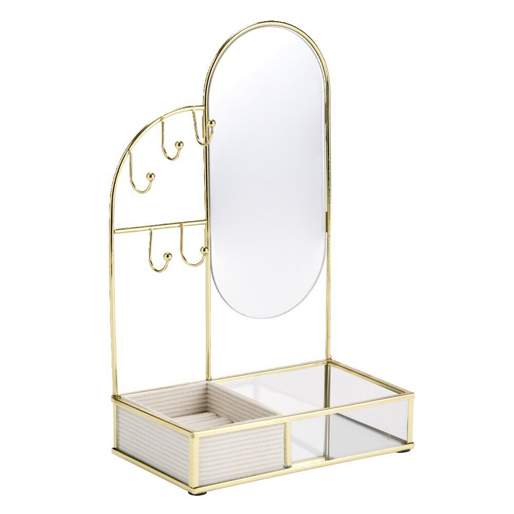 Porte-bijoux avec miroir et rangement métal jaune doré 18x10xH28,5cm