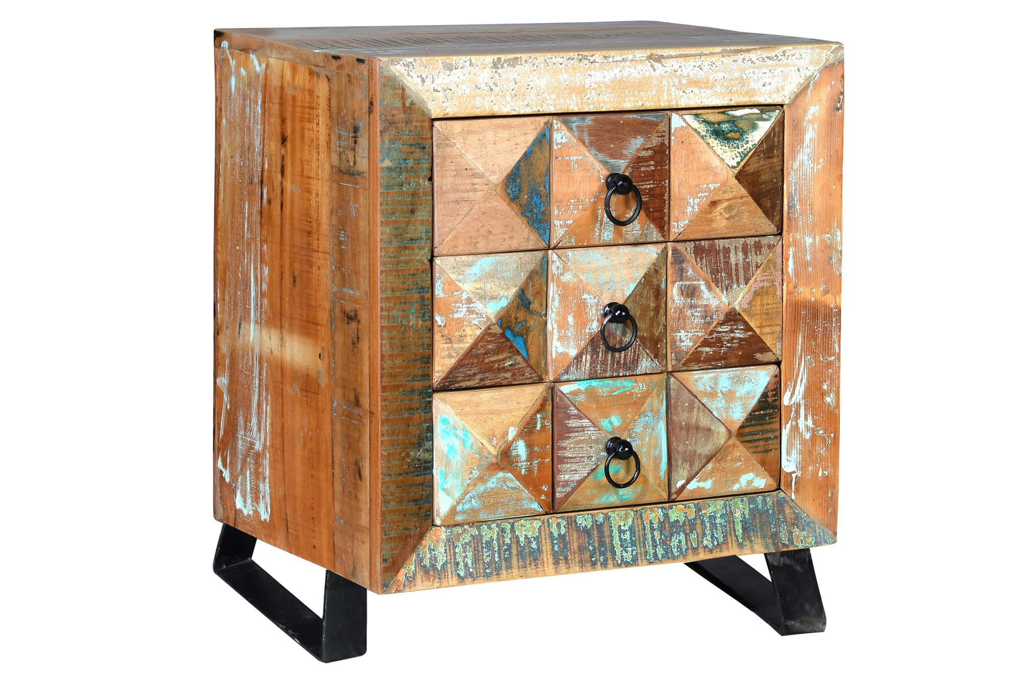DIAMANTE RECICLADO - Table de chevet en bois massif recyclé multicolore