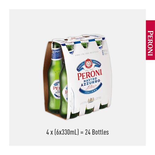 Peroni Nastro Azzurro 5%, Crisp & Refreshing Beer, Delicately Balanced Lager, 5% ABV, 330mL (Case of 24 Bottles)