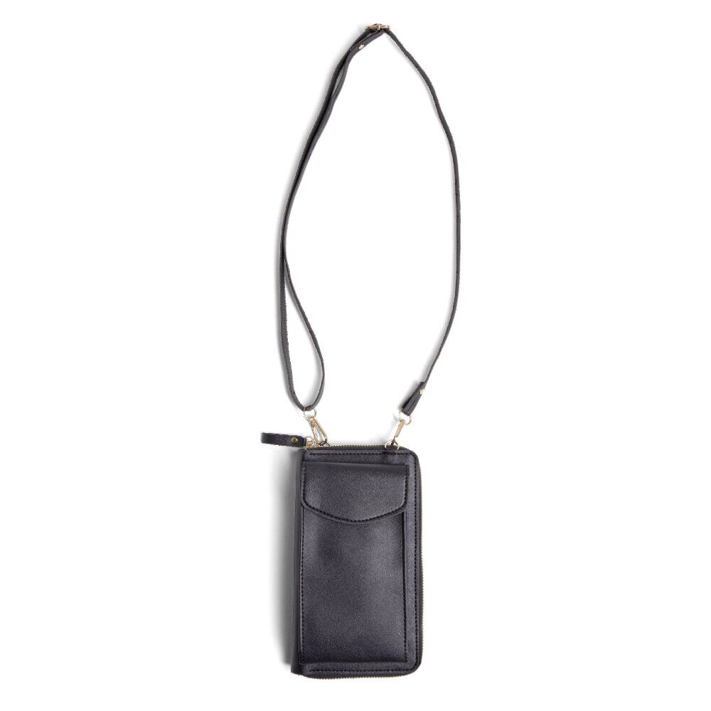 Pochette téléphone double zip polyuréthane et métal