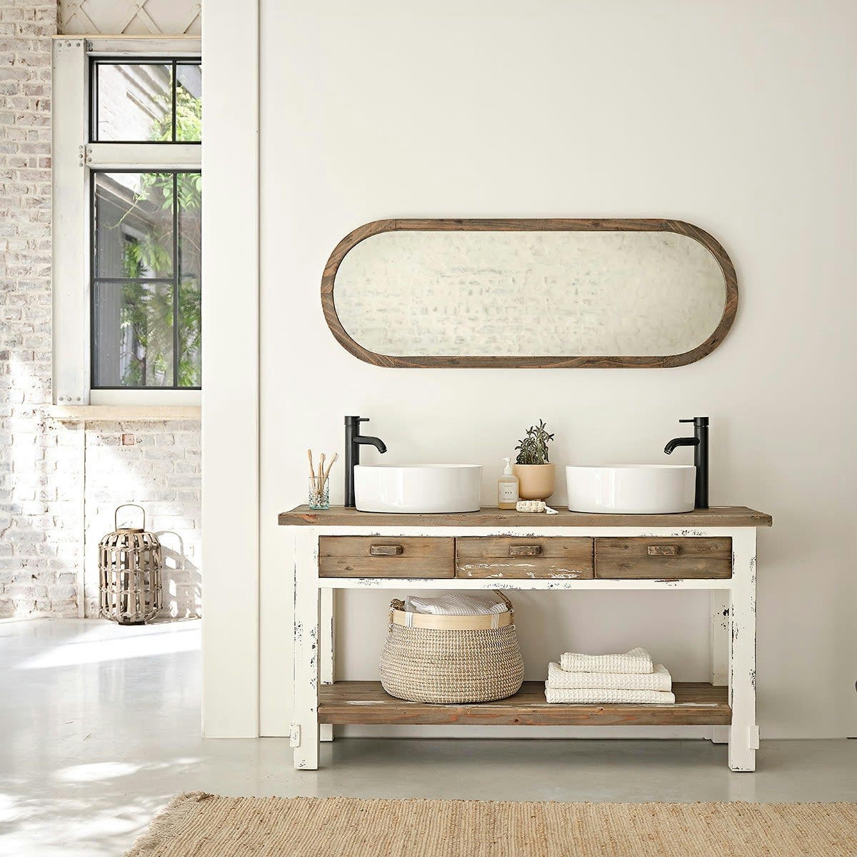 ATLANTIC - Meuble double vasque en pin recyclé massif