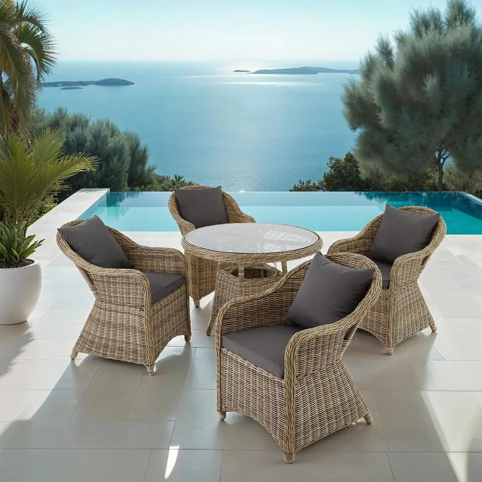 tectake Wicker tuinset Z&uuml;rich 4 1 met aluminium frame - Natuur