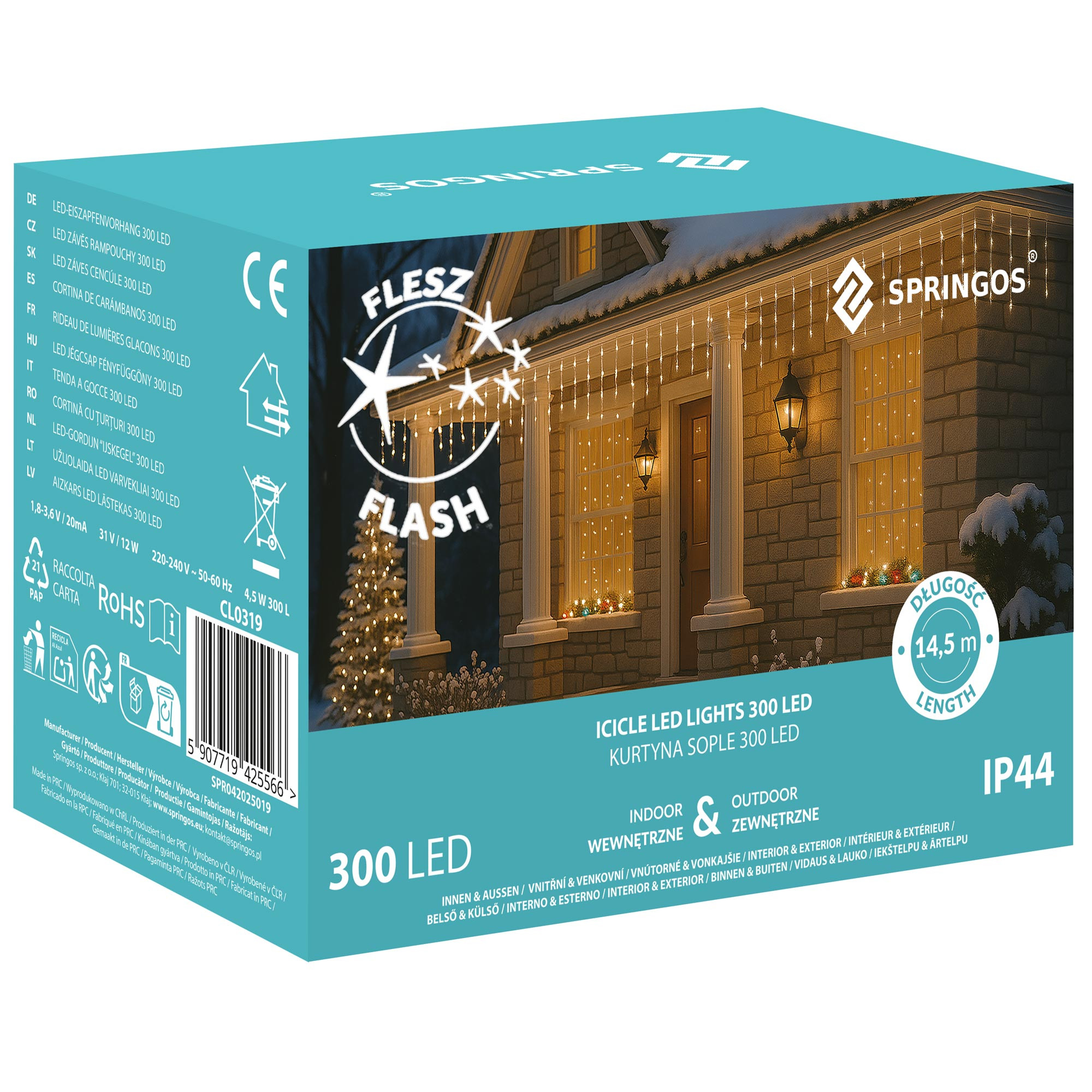 Kurtyna świetlna 300 led girlanda lampki zew. multikolor