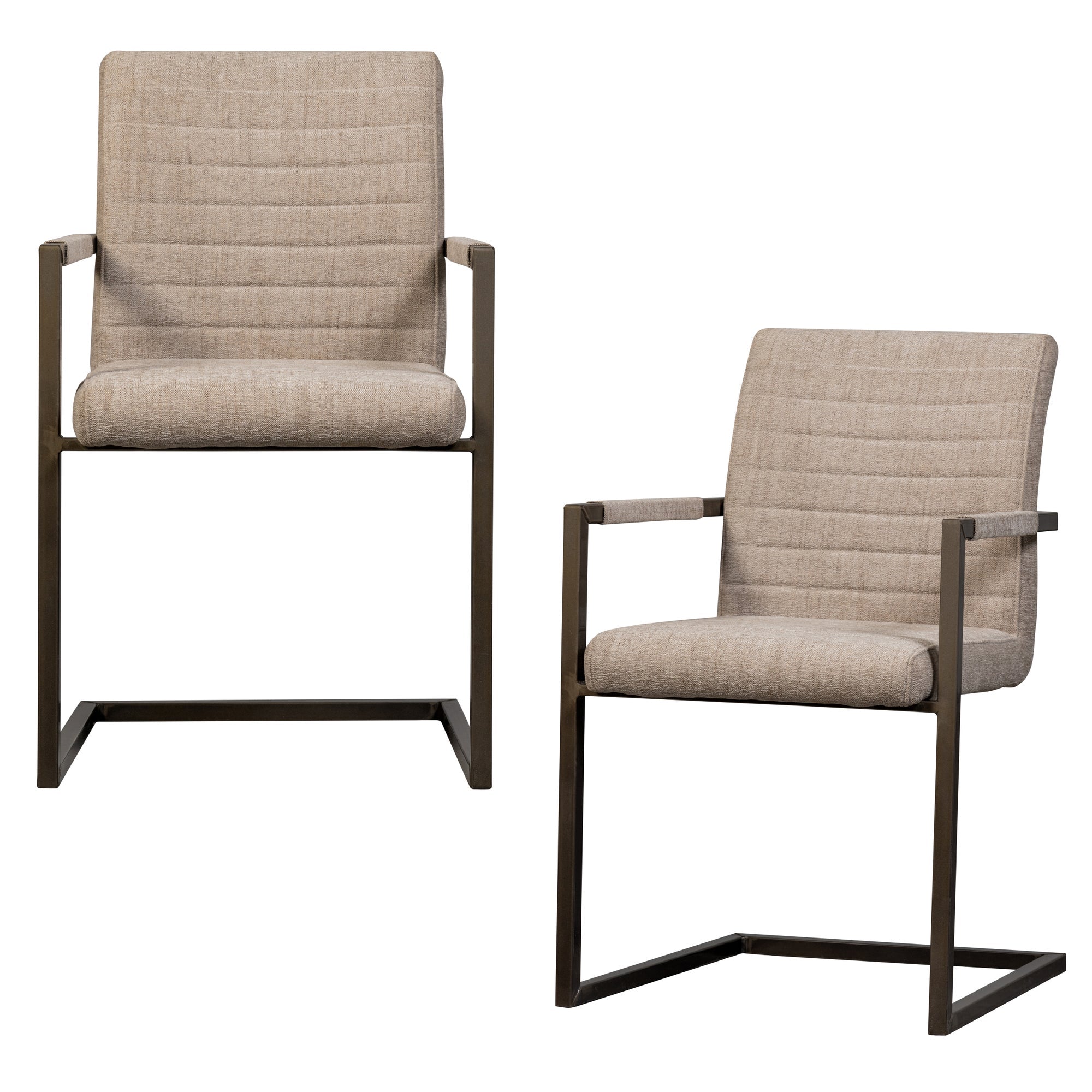 WOOOD eetkamerstoelen Bas - Geweven Stof - Zand Melange - Set van 2