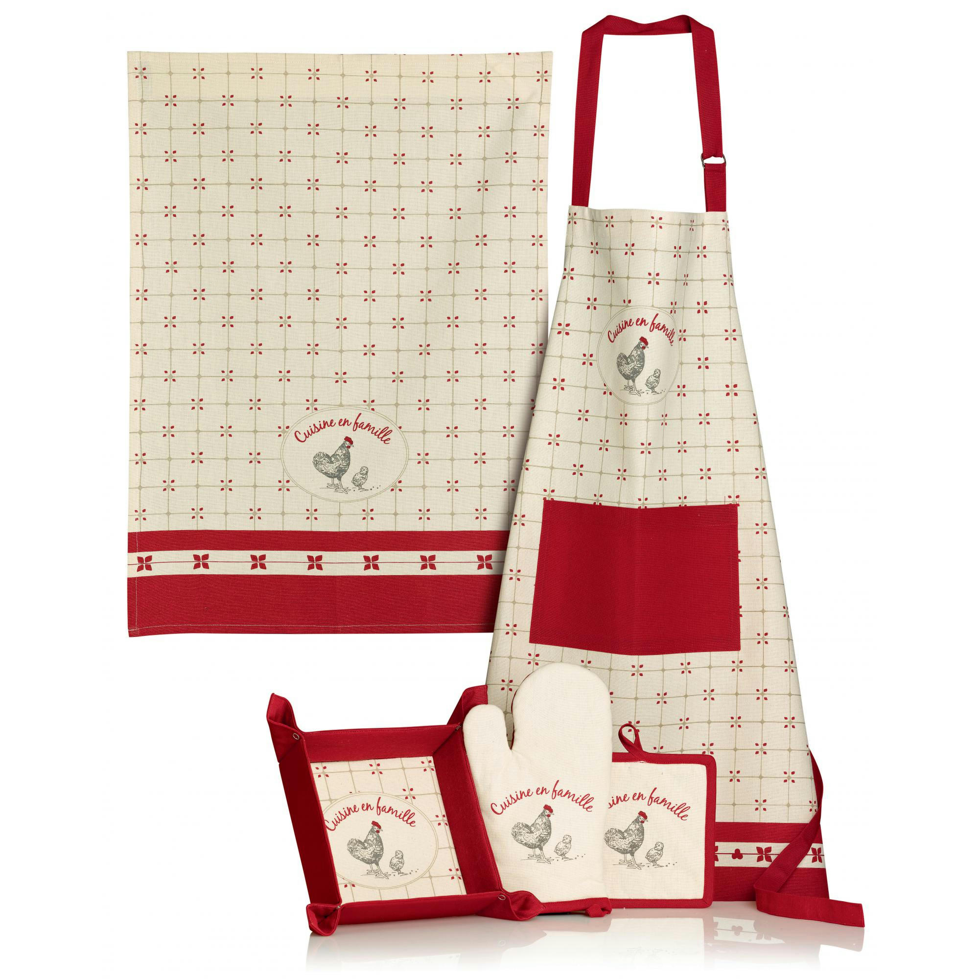 EN FAMILLE - Torchon en famille en coton ivoire 70 x 50