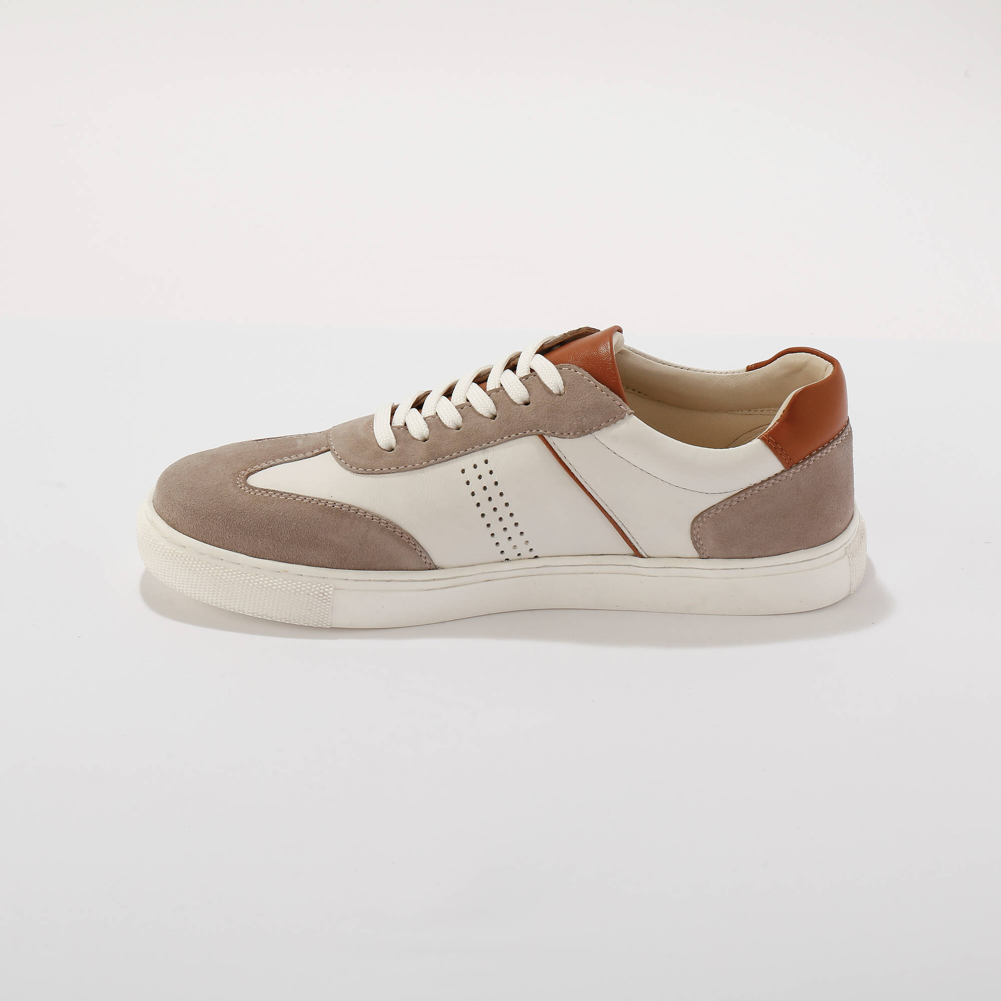 Baskets compensées cuir bi-matière à lacets